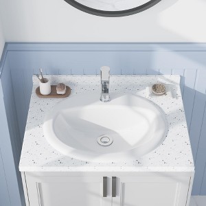 COZONY Bathroom Vessel Sink, White Ceramic Semi-Recessed Square Countertop, Basin with Faucet Hole for Modern Vanity - 1 of 4