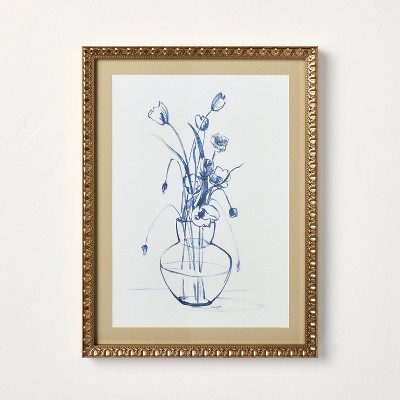 12"x16" Blue Floral Art Sketch Framed Wall Art - Hearth & Hand™ with Magnolia