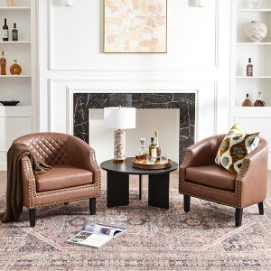 KINWELL 29 " W Tufted Faux Leather Barrel Chair PU Bar Club Chair, Set of 2 - 1 of 4