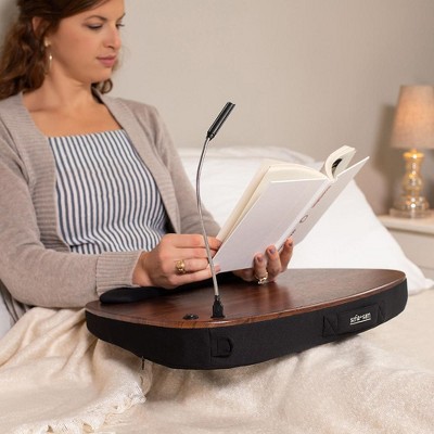 Oversized Brown and Black Wood Lap Desk with Memory Foam Cushion and USB Light