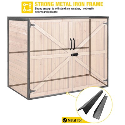 Fir Wood and Metal Frame Outdoor Storage Shed with Double Doors