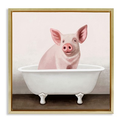 Stupell Industries Pink Farm Pig in Country Bath Tub, 18" x 18"