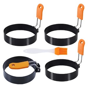 Aoibox 4-Piece Egg Rings Set with Silicone Handle for Frying Eggs, English Muffins, and Breakfast Sandwiches - Includes Silicone Oil Brush - 1 of 4