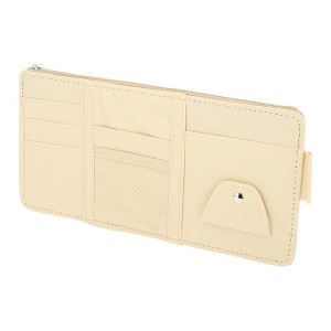 Unique Bargains Car Sun Visor Organizer with Sunglasses Holder for Cards License Pen Organizer PU Leather Beige - 1 of 4