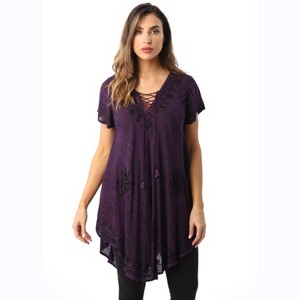 Riviera Sun Lace-Up Casual Tunic Top with Embroidery - 1 of 4