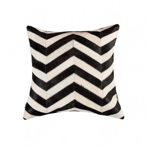 HomeRoots 18" Black and Off White Cowhide Throw Pillow - 1 of 4
