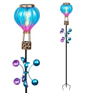 Alpine Corporation LED Solar Purple/Blue Hot Air Balloon Spinning Garden Stake Novelty Sculpture Light Off-White - 1 of 4