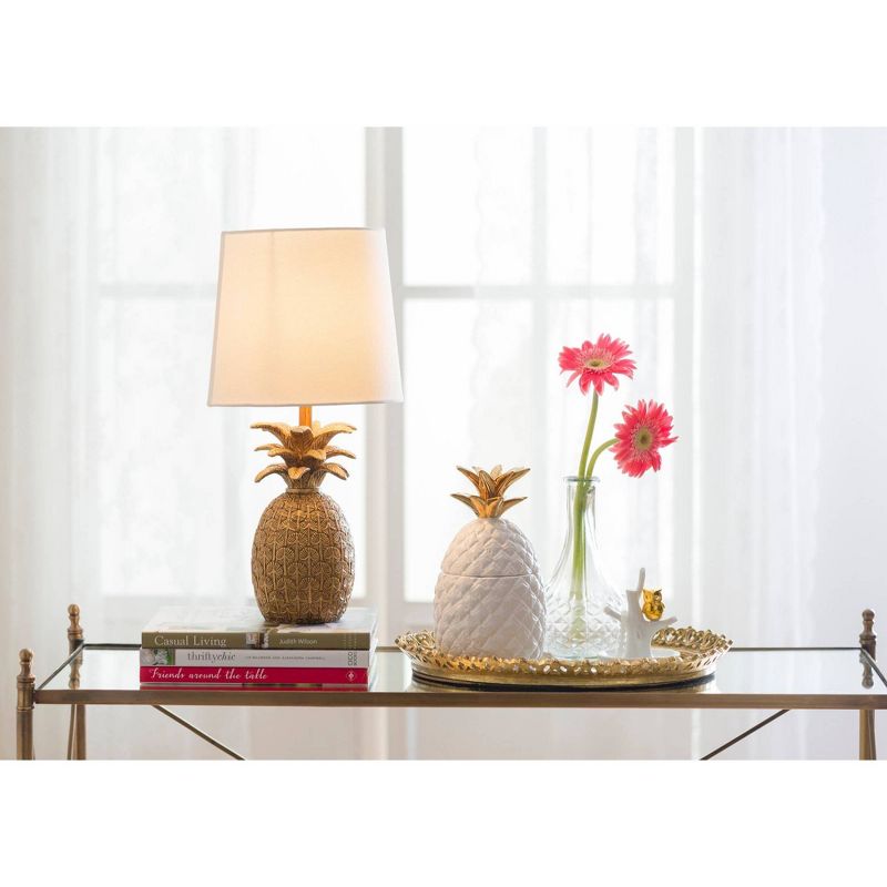 Resin Pineapple Shaped Table Lamp with Distressed Finish and Linen Shade Brown - Storied Home, 4 of 12