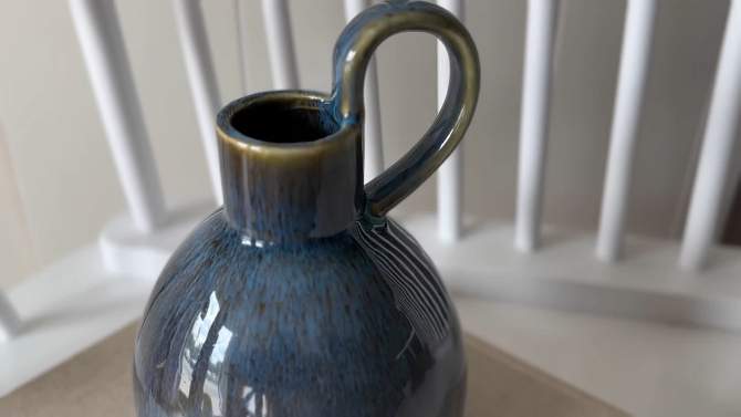 Oversized Handle Pitcher Vase Blue Porcelain by Foreside Home & Garden, 2 of 8, play video