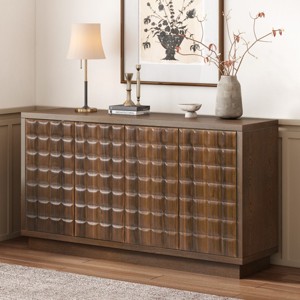 Modern 4-Door Storage Cabinet with 3D Geometric Fronts and Metal Trim, Sideboard Buffet Cabinet for Living Room, Kitchen or Office - Cuddlewood - 1 of 4