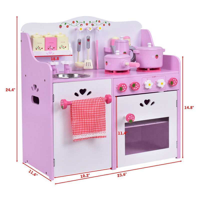 Costway Kids Wooden Play Set Kitchen Toy Strawberry Pretend Cooking Playset Toddler, 2 of 11