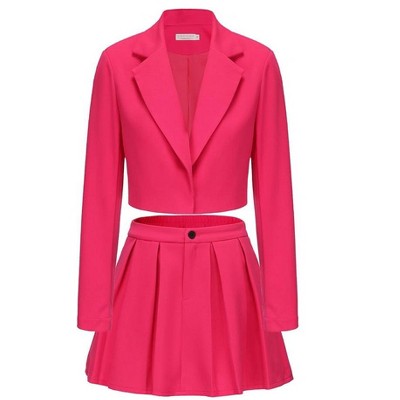 EXLURA Women's Business Casual Blazer Suit Sets and Pleated Mini Skirt 2 Piece Outfits Trendy Long Sleeve Y2K Clothes 2025