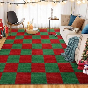 Runner Rugs 2x6 Washable Christmas Rug for Entryway Checkered Rug Non Shedding - 1 of 4