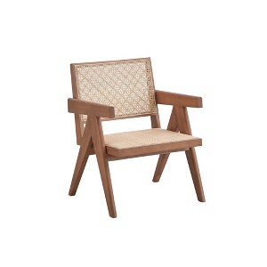 Rattan Accent Chair with Natural Finish and Comfortable Seat & Back Cushion for Living Room - 1 of 4