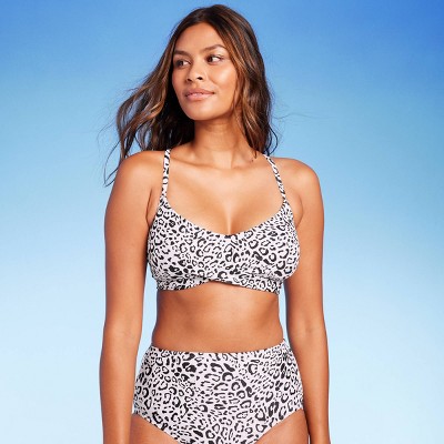 Women's Leopard Print Twist-Front Bikini Top - Kona Sol™ Cream