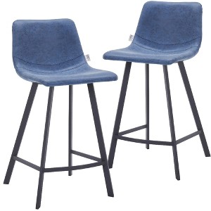 LeisureMod Elland Leather Bar Stool – Modern Counter Height Stool with Black Stainless Steel Legs for Kitchen Island or Home Bar Set of 2 - 1 of 4