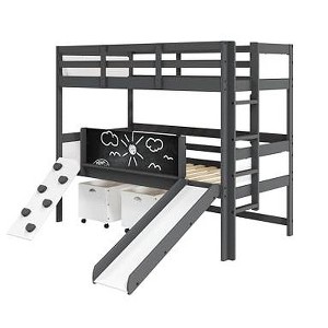 Donco Kids Art & Play Twin Over Twin Dark Grey Bunkbed with Two Junior White Toy Boxes - 1 of 4