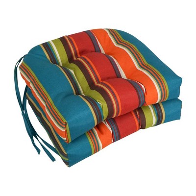 Blazing Needles, 16-inch Spun Polyester Patterned Outdoor U-shaped Tufted Chair Cushions (Set of 2)