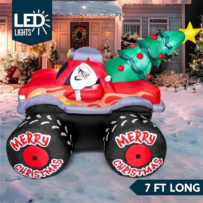 Joyfy  7ft LED Inflatable Santa Truck - Blow-Up Decor with Christmas Tree for Yard & Holiday Parties