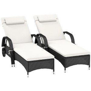Resenkos 2 Reclining Chaise Lounge Chairs, Outdoor Sectional Furniture, PE Rattan, White Deep Coffee and Cream White - 1 of 4
