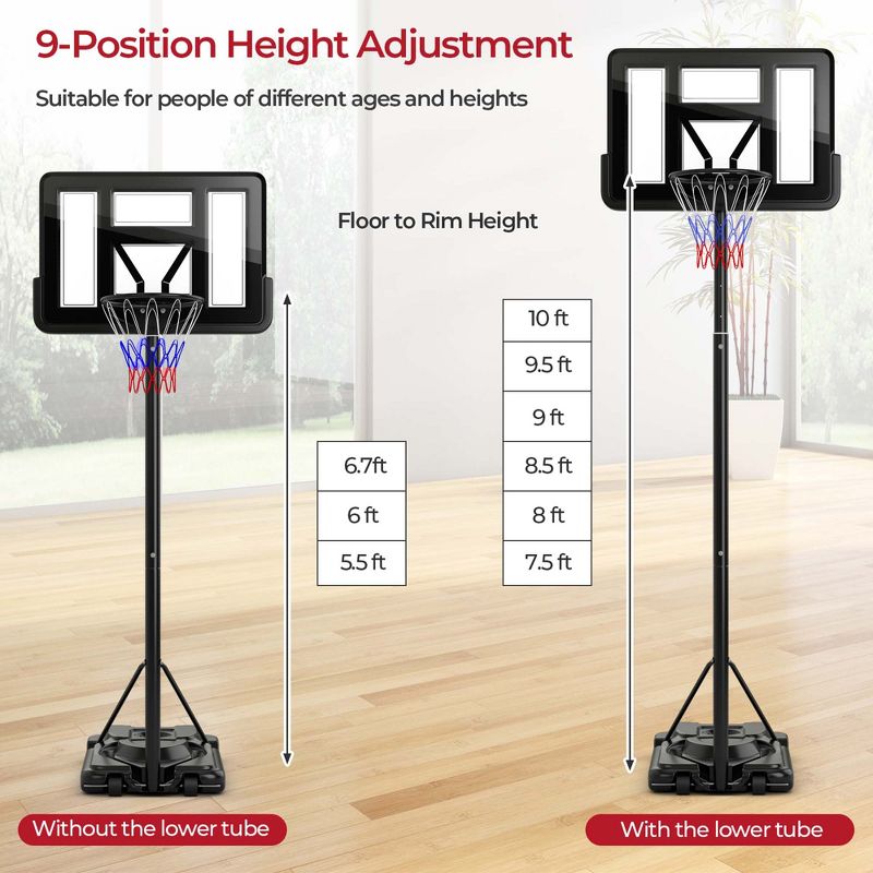 Costway Portable Basketball Hoop 7.5-10FT Adjustable Basketball Goal System, 3 of 11