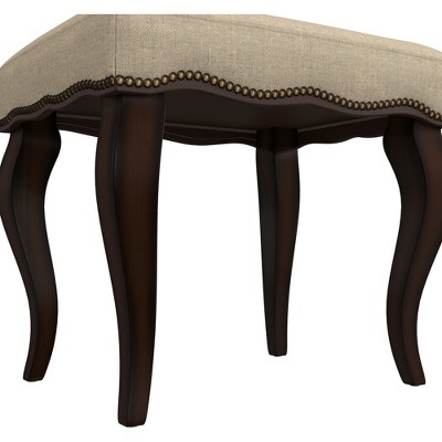 19" Burnished Oak and Cream Upholstered Backless Vanity Stool