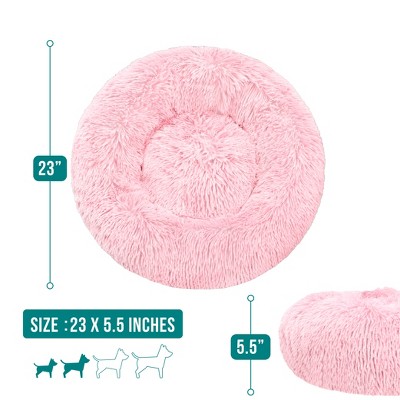 Small Pink Faux Fur Round Donut Pet Bed
