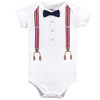 Little Treasure Baby Boys Cotton Bodysuit, Pant and Shoe 3pc Set, Red Navy Suspenders - 4 of 4