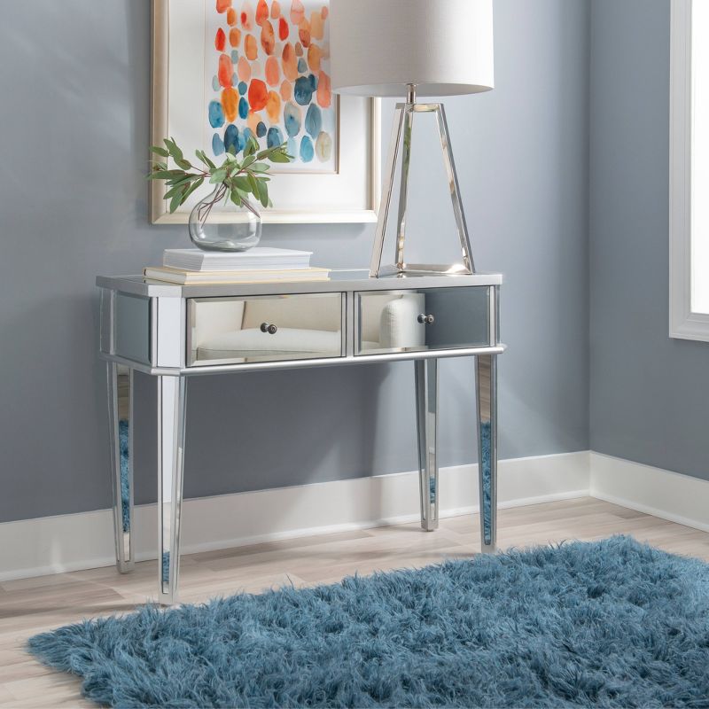 Carrick Glam Mirrored Console With 2 Storage Drawers Silver Painted Finish - Powell, 3 of 15