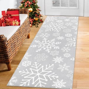 Christmas Snowflake Area Rug Machine Washable Indoor Decorative Rug - 1 of 4
