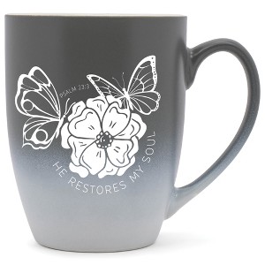 Elanze Designs He Restores My Soul Psalm 23:3 Two Toned Ombre Matte Grey and White 12 ounce Ceramic Stoneware Coffee Cup Mug - 1 of 4