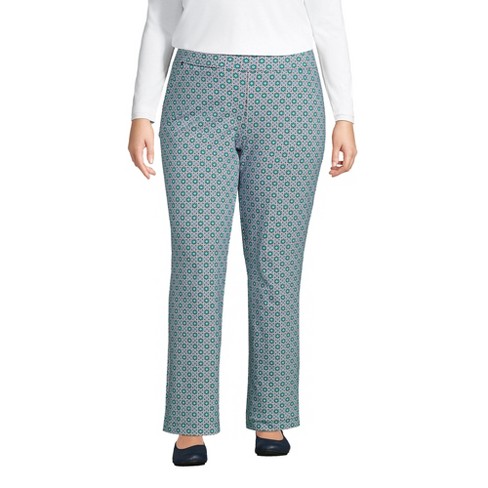 Lands' End Women's Plus Size Starfish Mid Rise Straight Leg Elastic Waist  Pull On Pants - 3X - Emerald Medallion Tiles