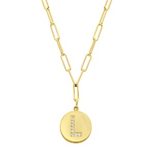 Adornia Tarnish Resistant 14k Gold Plated Pave Crystal Initial Disc Paperclip Necklace - 1 of 3