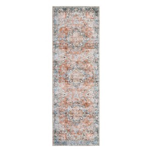 9 x 12 ft Polyester Blue Brown Rectangular Indoor Bedroom Living Room Floral Print Vintage Machine Washable Area Rug - 1 of 4