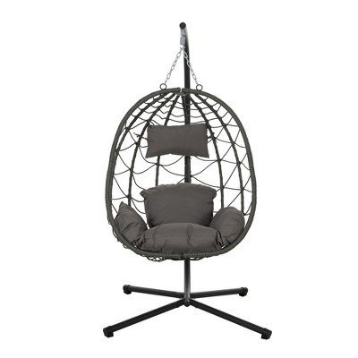 Skran Egg Chair with Stand Indoor Outdoor Swing Chair Patio Wicker Hanging Egg Chair Hanging Basket Chair with Stand