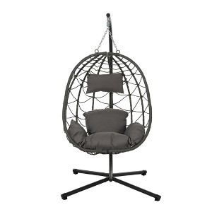 SKRAN Foldable Swing Chair with Stand, Rattan Wicker Hanging Egg Chair Hammock Chair with Cushion and Pillow for Bedroom Patio Garden - 1 of 4