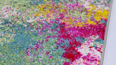 Abstract Euphoria Round Synthetic Rug in Green/Fuchsia - 59"