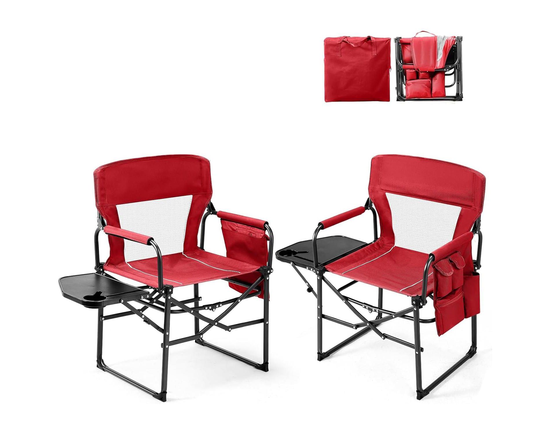 VINGLI Camping Chairs,Portable  Directors Chair, Camping Chair with Side Table & Carry Bag，Heavy Duty Camping Chairs for Adults