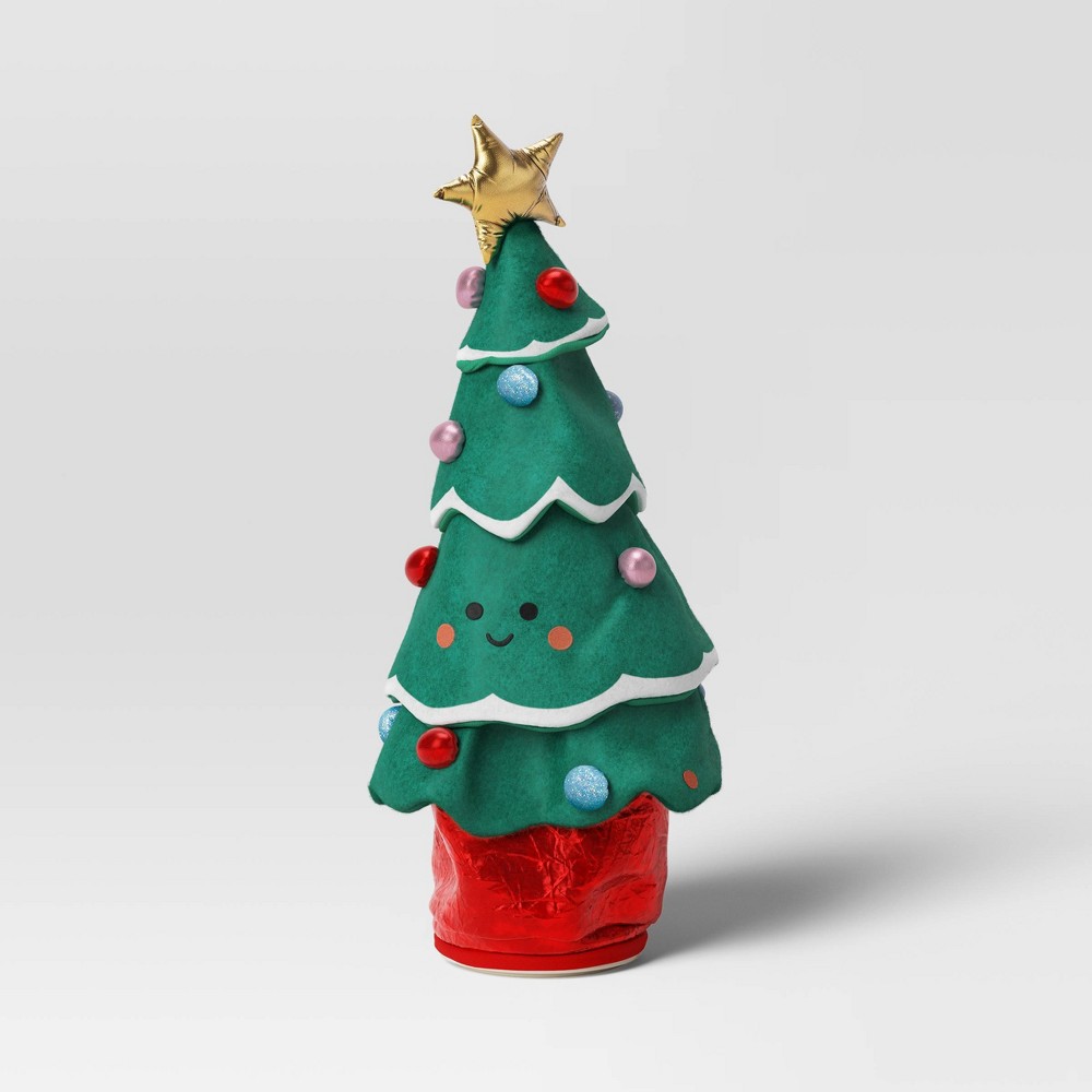 18.8" Battery Operated Animated Plush Dancing Christmas Tree Sculpture - Wondershop™: Smiley Face, Pompoms, Star Topper