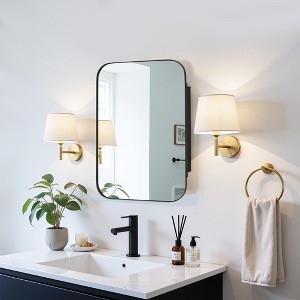MAYEERTY 24 x 16in Modern Rectangular Bathroom Medicine Cabinets, Metal Framed Wall Mirror with Storage, Black - 1 of 4