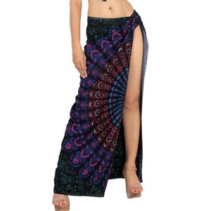 LA LEELA Women's Pareos Summer Wraps Beach Sarong Beach Swimsuit Cover Ups One Size Black Mandala - 1 of 4