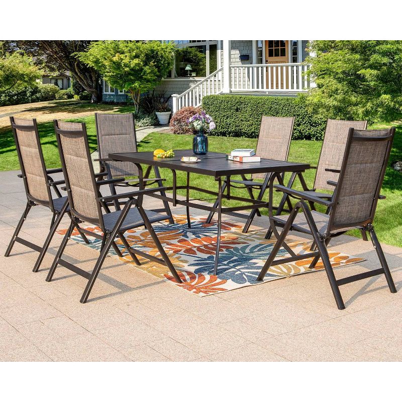 7pc Outdoor Dining Set with 7 Position Adjustable Folding Chairs &#38; Metal Rectangle Table with Umbrella Hole - Gray/Black - Captiva Designs, 3 of 13
