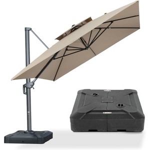 PURPLE LEAF Outdoor Cantilever Umbrella with Base Large Patio Umbrella Windproof Heavy Duty Hanging Offset Umbrella for Garden Outdoor Pool - 1 of 4