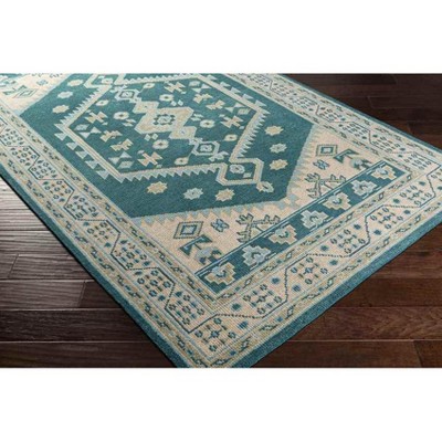 Emerald Blue Wool Traditional 6' x 9' Area Rug