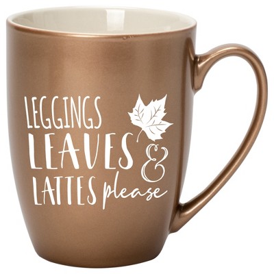 Elanze Designs Leggings Leaves & Lattes Please Bronze 10 ounce New Bone China Coffee Cup Mug