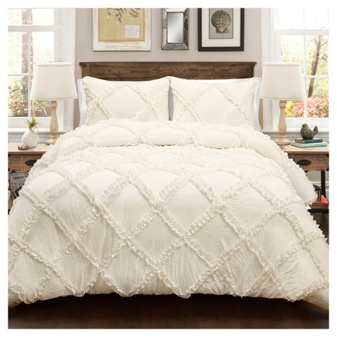 Ivory Ruffle Diamond Comforter Set King Target