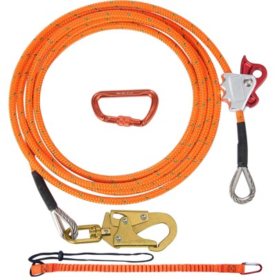 VEVOR 12.7mm Steel Core Flipline, 16ft(4.8m)Arborist Flipline for Tree Climbing with Alloy Steel Snap Hook, Orange