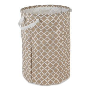 Design Imports Round 13.5 x 13.5 x 20 Pe Coated Cotton Poly Laundry Hamper Lattice Stone: Clothes Hamper with Handles - 1 of 4
