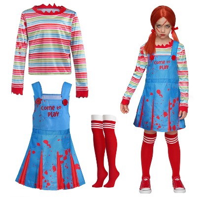 Joyfy Family Halloween Costume, Creepy Doll Costume, Killer Doll Outfit with Top & Bottom & Socks for Halloween Cosplay Dress Up Party