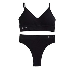 Talmont Seamless Ribbed Bra & Panty Set - Soft Stretch Lounge Lingerie with Removable Pads, Wire-Free Comfort, Multiple Colors & Sizes - 1 of 4